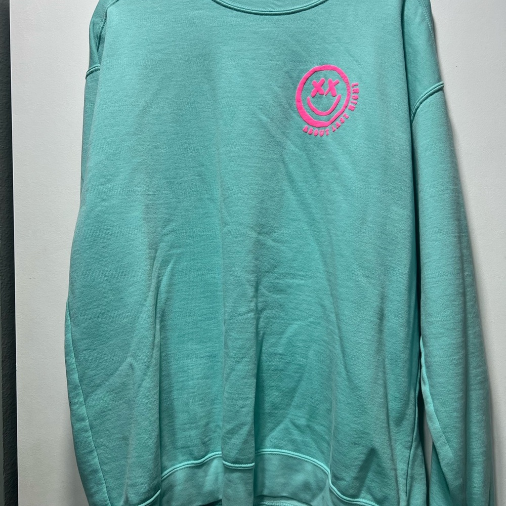 Comfort Colors Teal Sweatshirt with Pink Logo